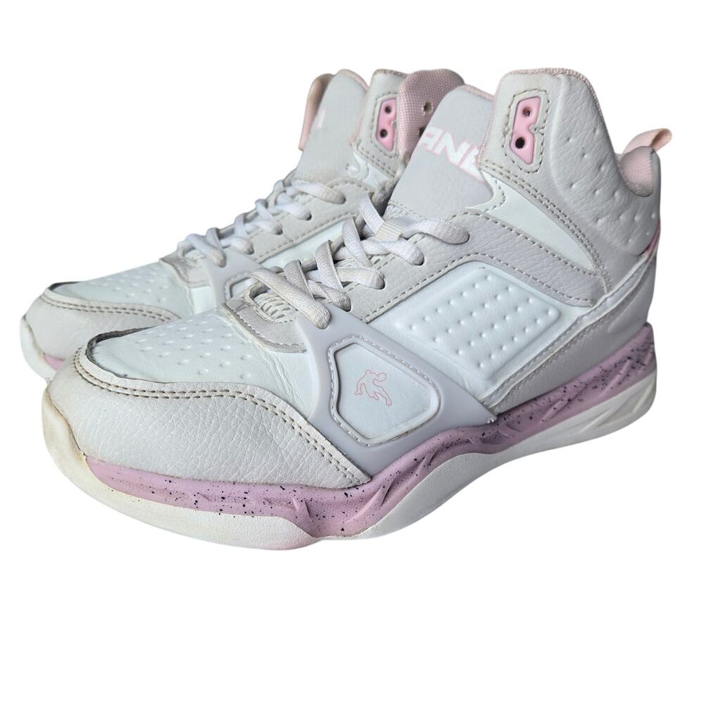 AND 1 US Size 5 Girl's Pink and White High Top Basketball Lace Up Court Shoe